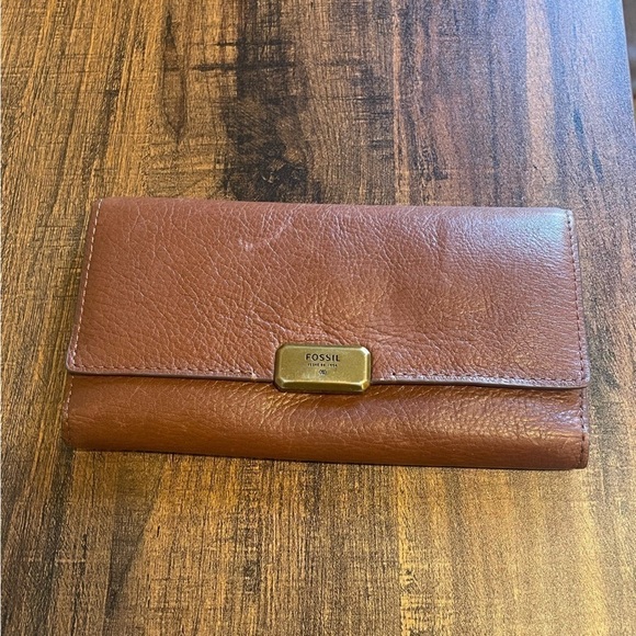 Fossil double fold wallet Pebbled Leather Brown - Picture 1 of 5